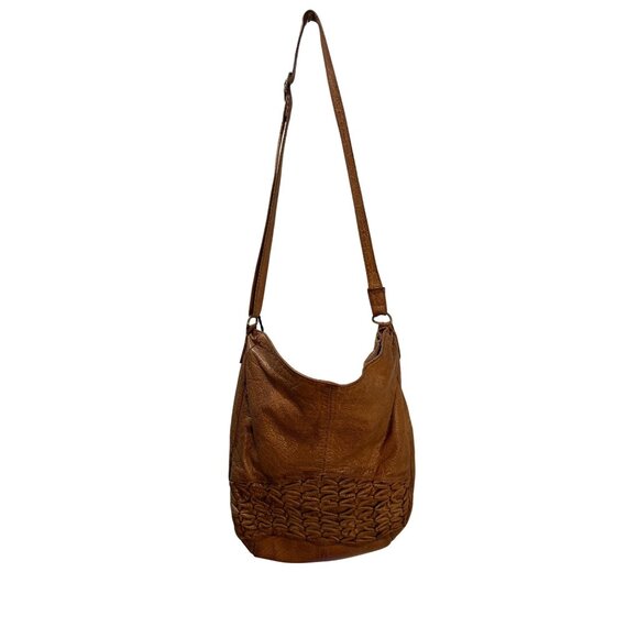 Brown Leather Hobo Shoulder Bag With Woven Detail & Adjustable Strap - Picture 1 of 11